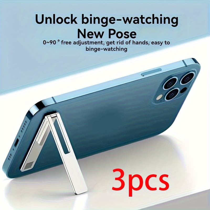 TEMU 3pcs Ultra-thin Stainless Steel Phone Stand, Mini Adhesive Back Support, Invisible Portable Foldable Lazy Stand