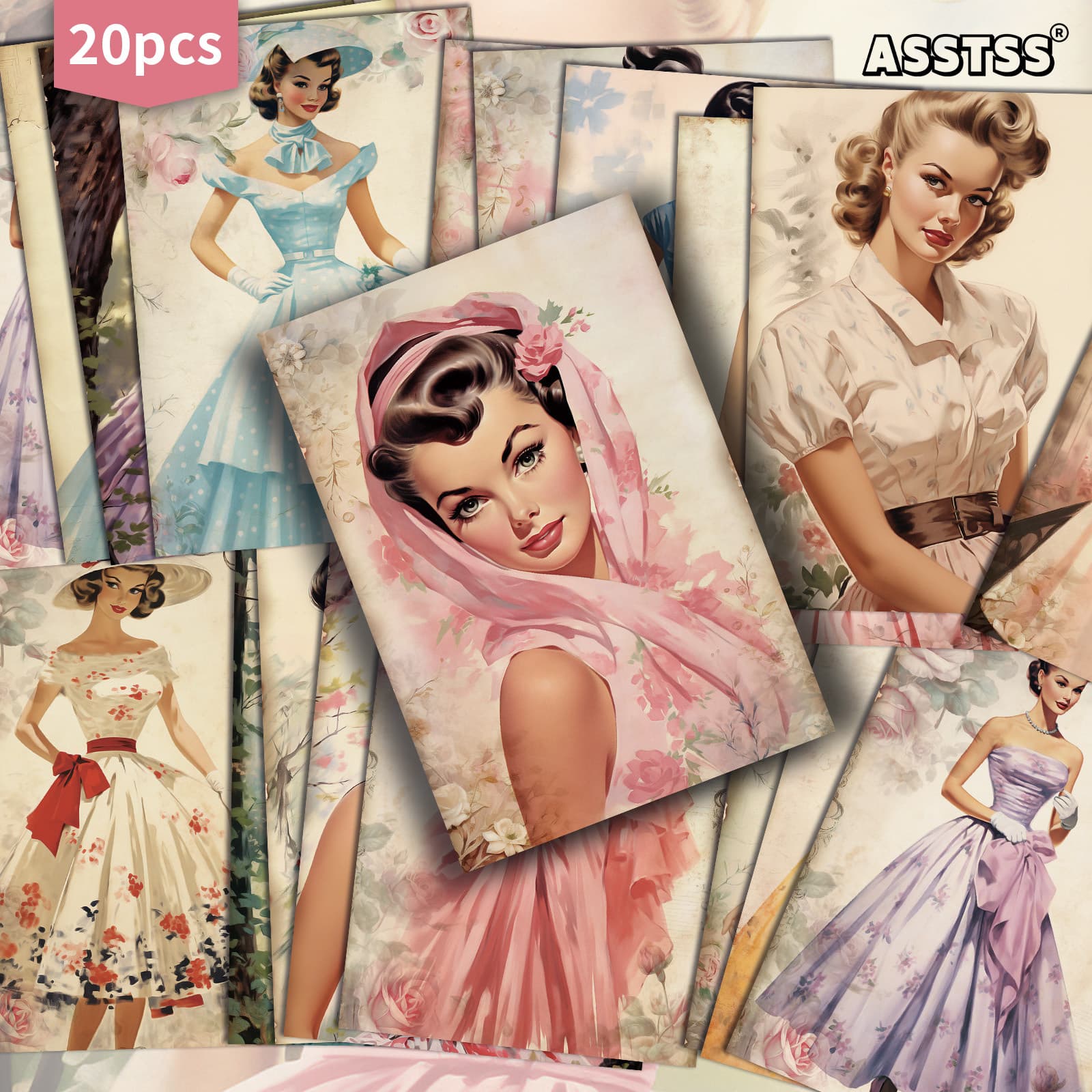 TEMU 20-pack Asstss Retro 1950s Pinup Cards - Vintage 50s Illustrations, Collectible Gift Cards Suitable For Scrapbooking, Junk Journals & Crafting - 4x6 Inches Classic Paper Cards, 20 Pack