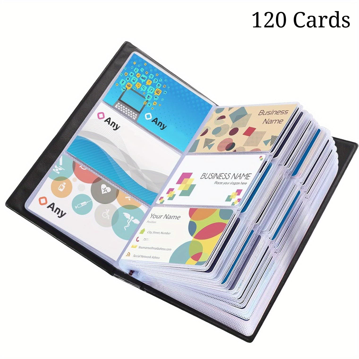TEMU Portable Card Organizer, Thick Black Pvc Material For Men, Women, And Business Professionals. Suitable For All Types Of Business Cards - Durable Business Card Holder