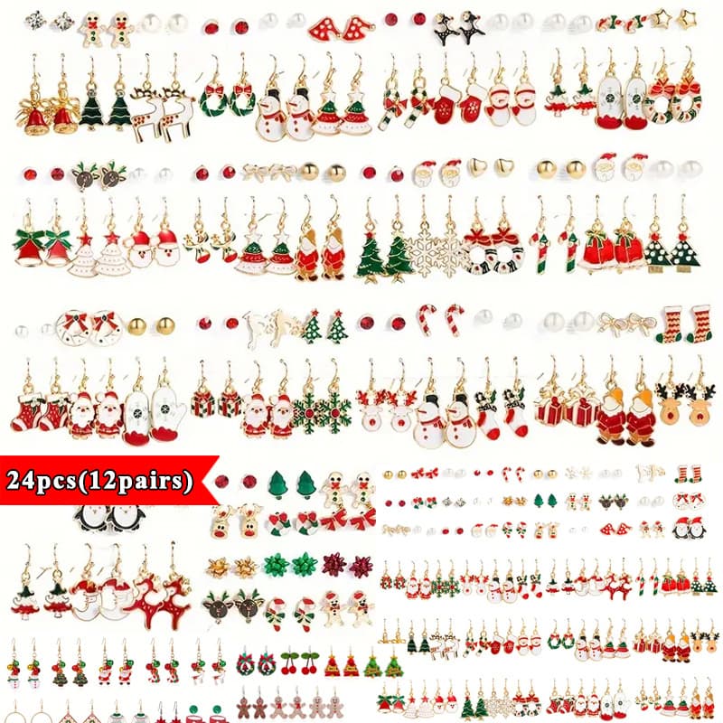 TEMU 24pcs/ 36pcs/ 72pcs Party Earring Packs, Christmas Earrings For Women, Bulk Christmas Gift, Holiday Dangle Earrings, Cute Xmas Stud Earring Set, Christmas Party Jewelry Gifts (random Style)
