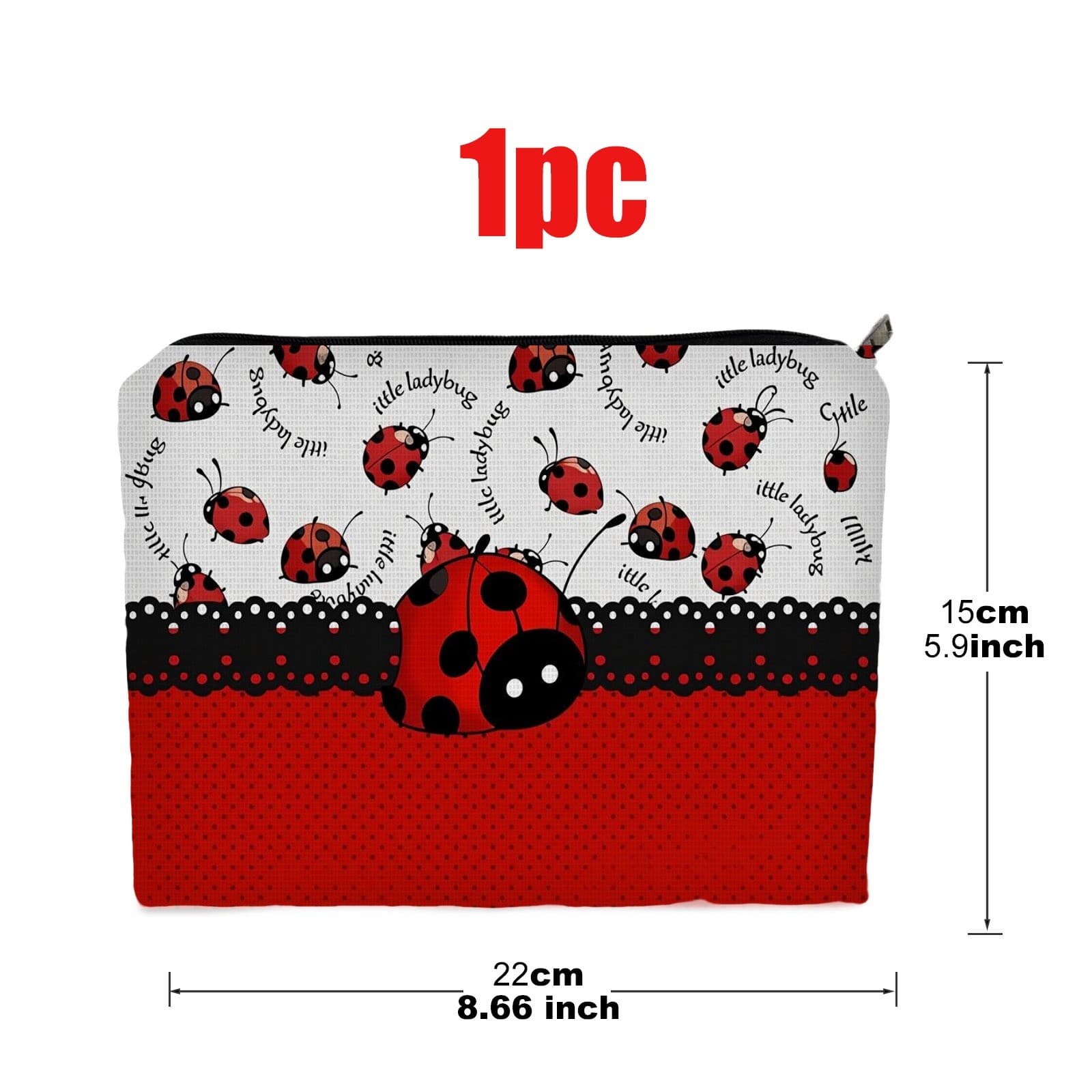 TEMU 1pc Double - Sided Cosmetic Bag, Size 5.9in*8.66in, Red Ladybug - Themed, Whimsical Design, Polyester Material, Ideal For Storage, Cute & Practical Organizer