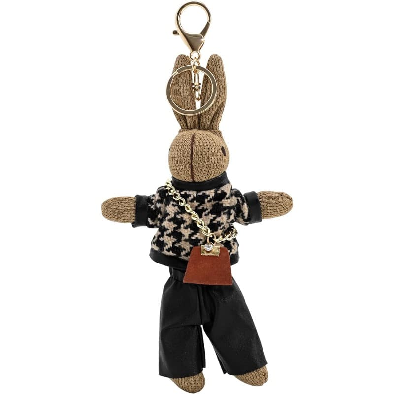 TEMU Cute Trendy Rabbit Plush Keychain Doll - 7-inch With Eyes, Heart-shaped Body & Hanging Loop, Durable & Alloy Chain