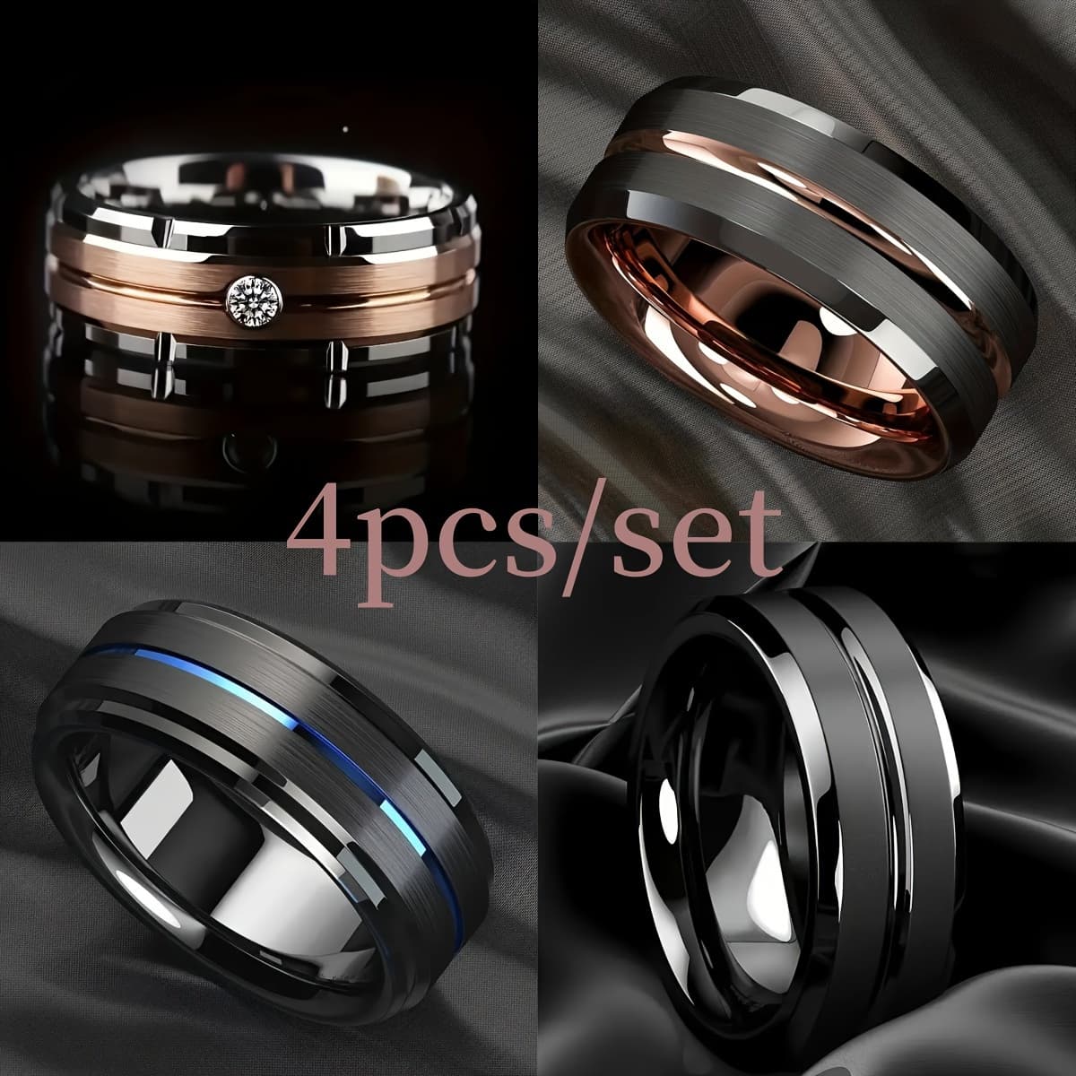 TEMU 4pcs Set Of Titanium Stainless Steel Stainless Steel Stainless Steel Rings, Suitable For Anyone, A Commemorative Gift For , Ideal For Weddings, And A Perfect Promise Ring Collection