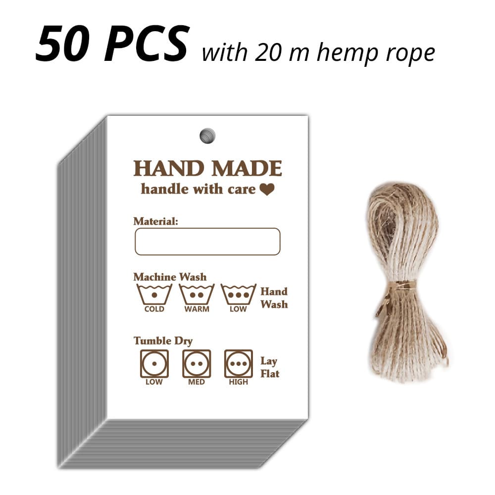 TEMU 50/100pcs Handmade Labels With 20/40m , 5.08x7.62cm/2x3in Wash Cards, Hand Wash Option, Suitable For Crafters, Shops, Online Stores, Businesses