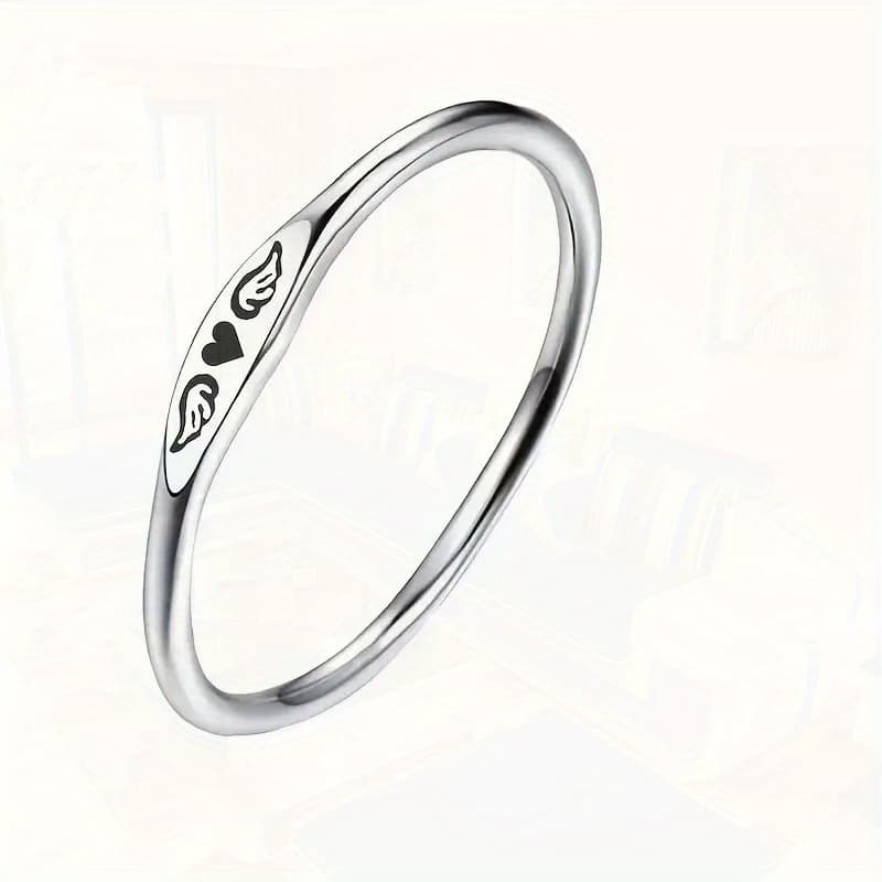 TEMU 1 Ring Engraved And Wings, Ring For In My Heart, Ring For Losing A , Commemorative Jewelry Gift, Carrier Of Emotional , Unique And Meaningful, Suitable For Daily Wear And