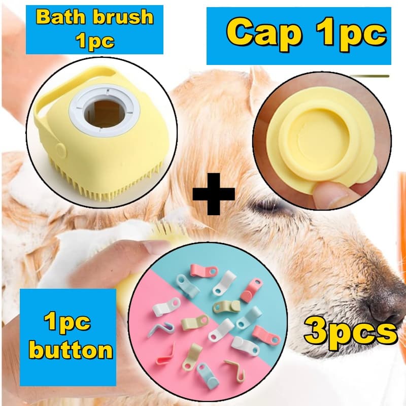 TEMU A Non-toxic Pet Bathing Brush, This Cleaning Tool Is Suitable For Cats And Dogs, Featuring Massage Bristles And Built-in Storage. The Detachable Top Cover It Easy To Clean