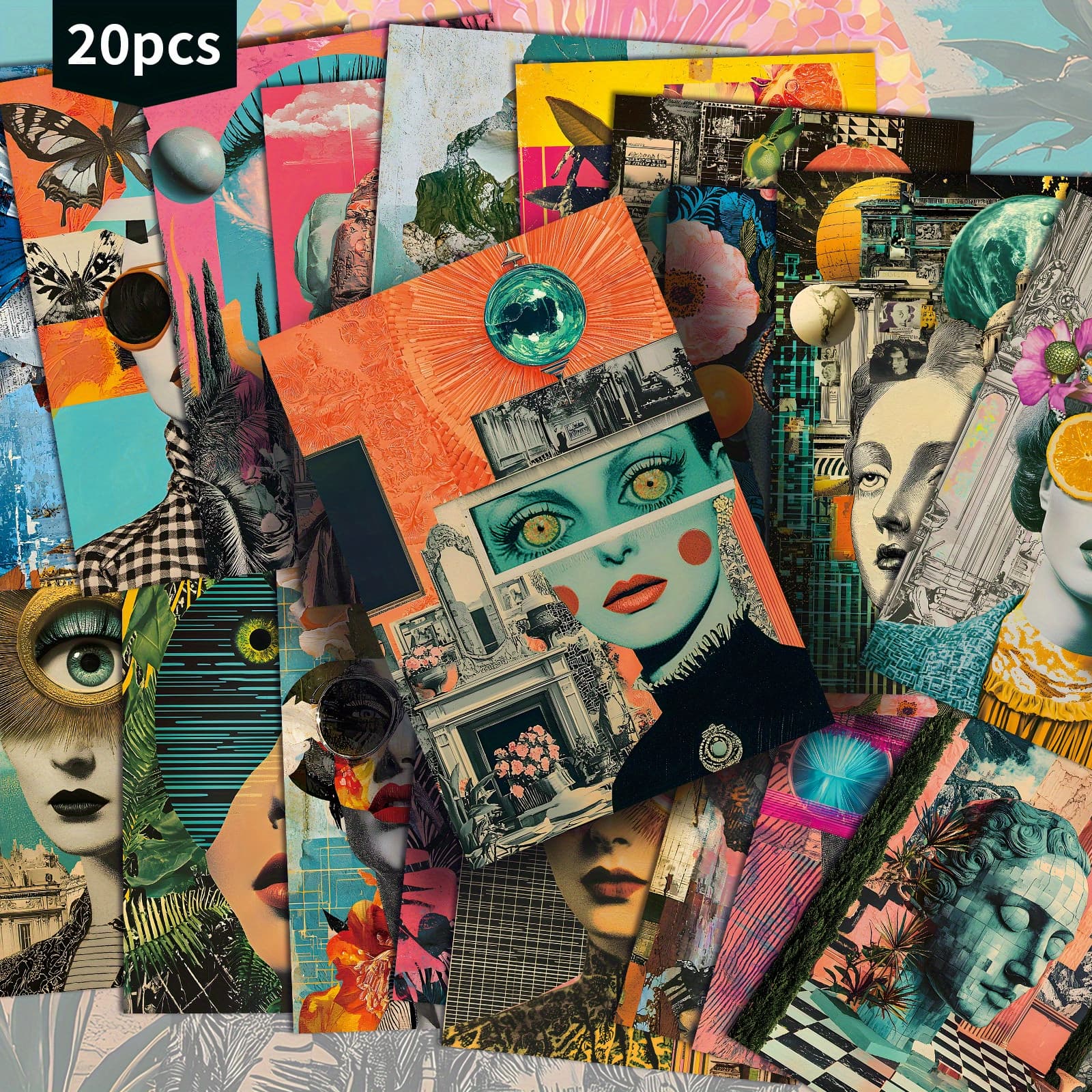 TEMU 20-pack Vintage Mixed Surreal Neon Female Character Postcards - 4x6 Inches Junk Journal Paper, Classic Pinup Illustrations, Collectible Decorative Painting Cards For Scrapbooking & Crafting