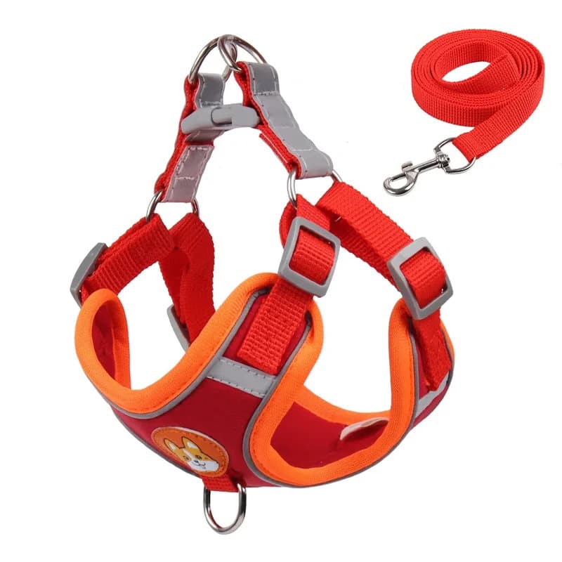 TEMU Dogs Adjustable Harness Leash Set For Small Medium Dogs Harness Vest Reflective Puppy Chest Strap Pet Walking Outdoor Supplies