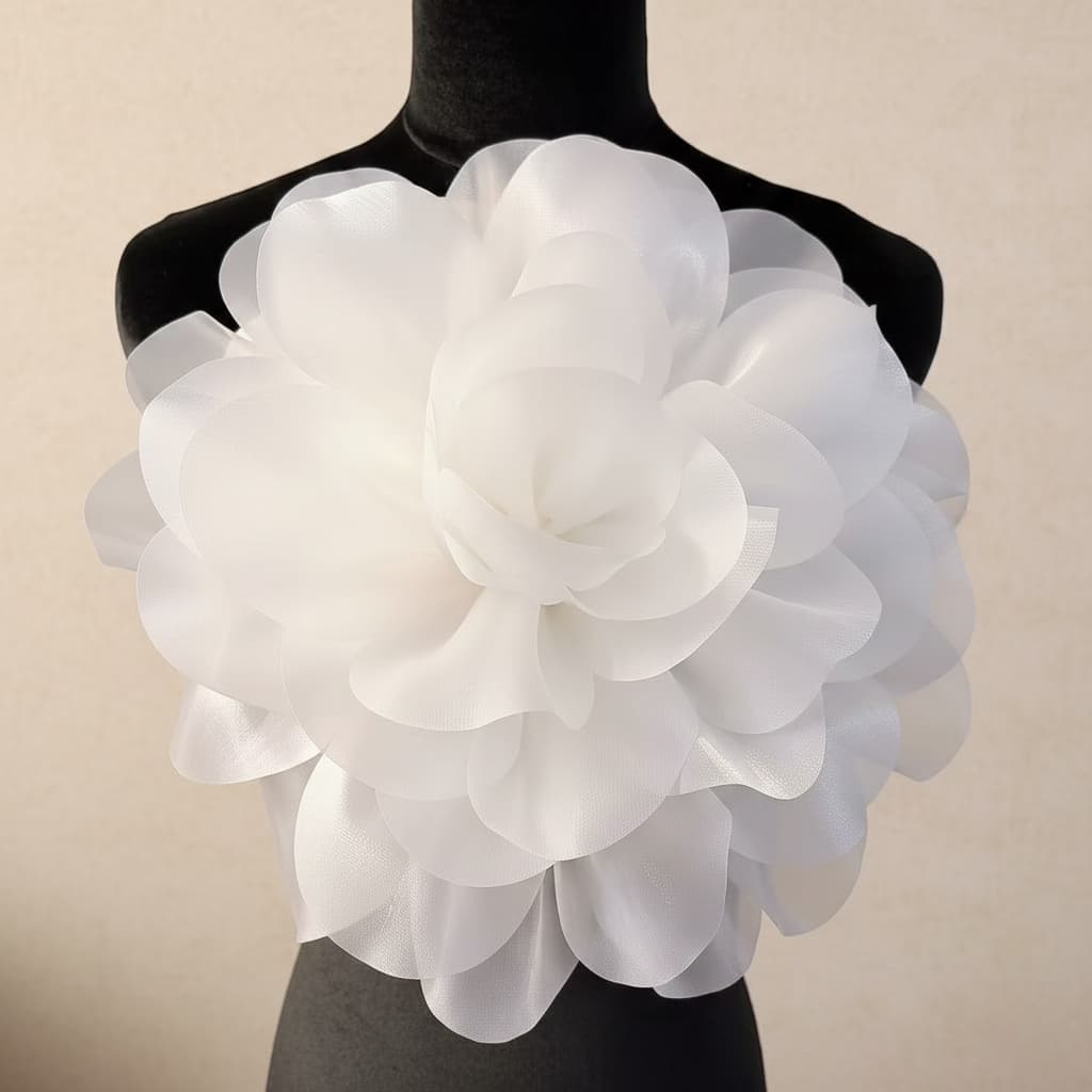 TEMU 12-inch Oversized White Organza Three-dimensional Flowers, Hand-sewn, Gauze Rose Lapel, Bridal Wedding Dinner Dress Shoulder Flower Additions, Multi-functional Modeling