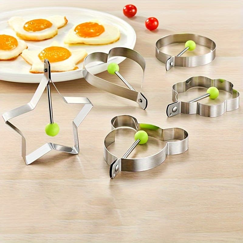 TEMU 5 Stainless Steel Egg And Pancake Molds - Random Shape, Versatile Non-electric Shapers For Creative, Prep, Breakfast Essential Tool, Easy To Clean