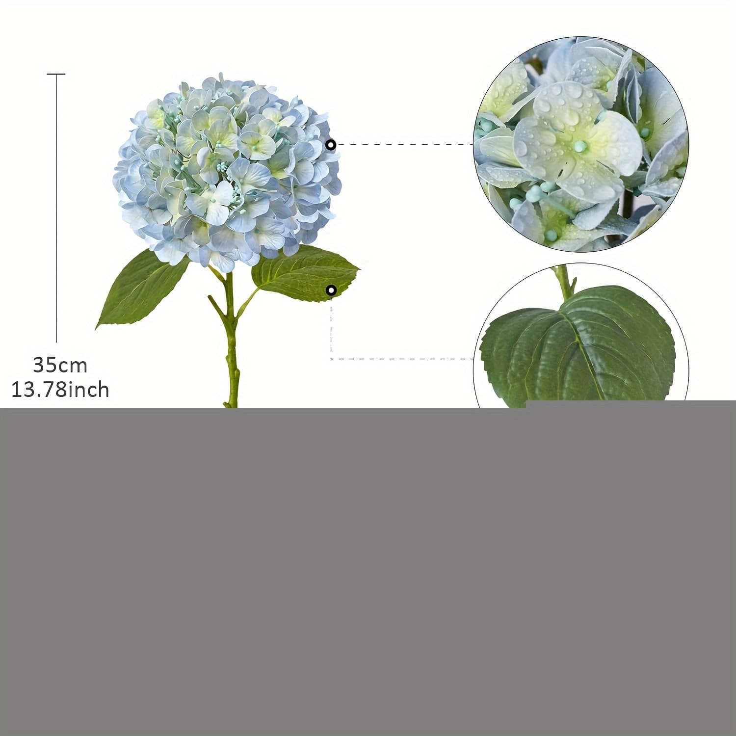 TEMU Real Hydrangea Artificial Flowers- Realistic With Long Stems, Faux Floral Centerpieces For Wedding, Home Vase Decor, & Spring Party, Sky Blue& White