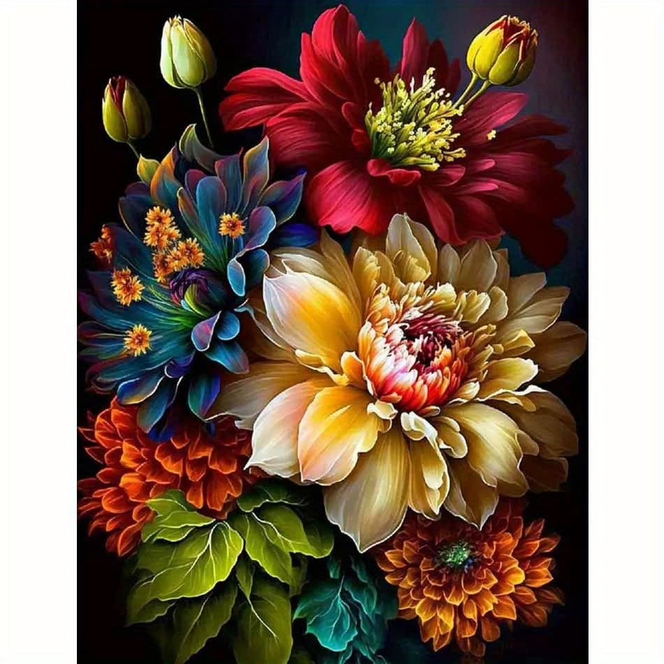 TEMU Professional Art Use, Paint By Numbers Kit For Adults Beginner, Diy Gift Canvas Painting Kits, Beautiful Flowers Oil Painting Kit, Diy Paint Adult Crafts For Gift Home Wall 16x20inch