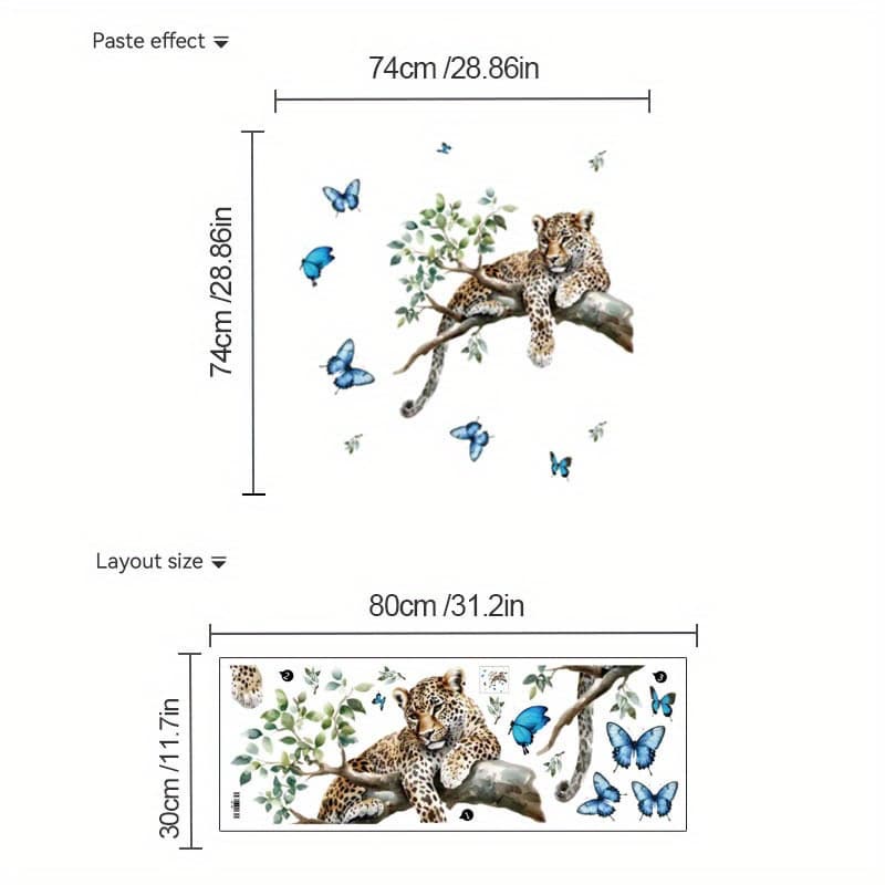 TEMU Self-adhesive Blue & Leopard Branch Wall Stickers Suitable For Plastic - Removable Peel And Stick Pvc Vinyl Decals With Irregular Patterns, Glossy For Rooms, Living Room, Bedroom - Repositioning