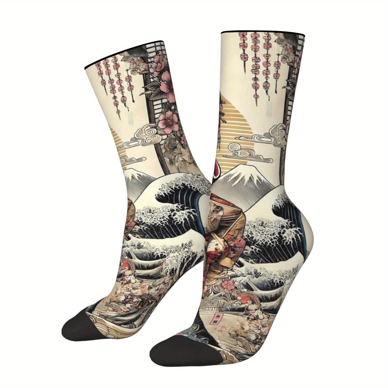TEMU 1 Pair Socks, Fashion Pattern, & Elastane Blend-soft And Comfortable Leisure Socks, Breathable Sweat-absorbent Sports Socks