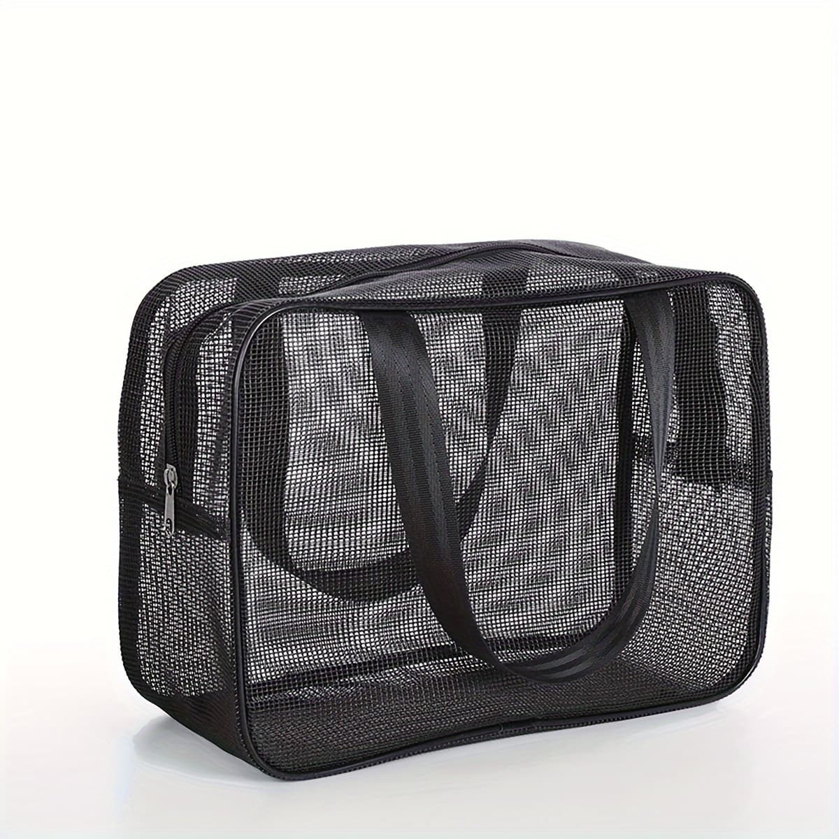 TEMU Black Mesh Men's Toiletry Bag Portable Handheld Bath Storage Makeup Bag Leak- 1pc