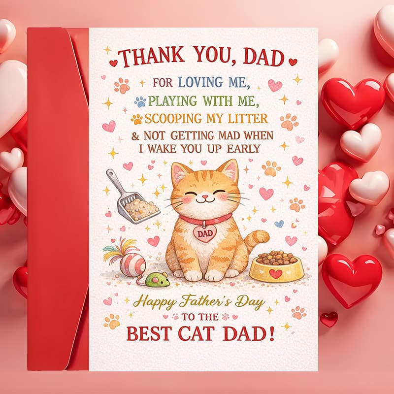 TEMU 1 Greeting Card + 1 Envelope. Thank You Dad Cat Lover Greeting Card - Perfect For Father's Day Gifts From Pets, Appreciation And Love For The Best Cat Dad. (envelope + Card)