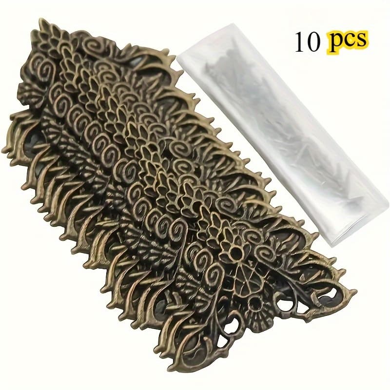 TEMU 10pcs Antique Bronze-finished Ornate Carved Corner Protectors - Heavy-duty Decorative For Furniture, Jewelry Boxes, Dressers & Case Trim (compatible With Wood,, Door Frames)