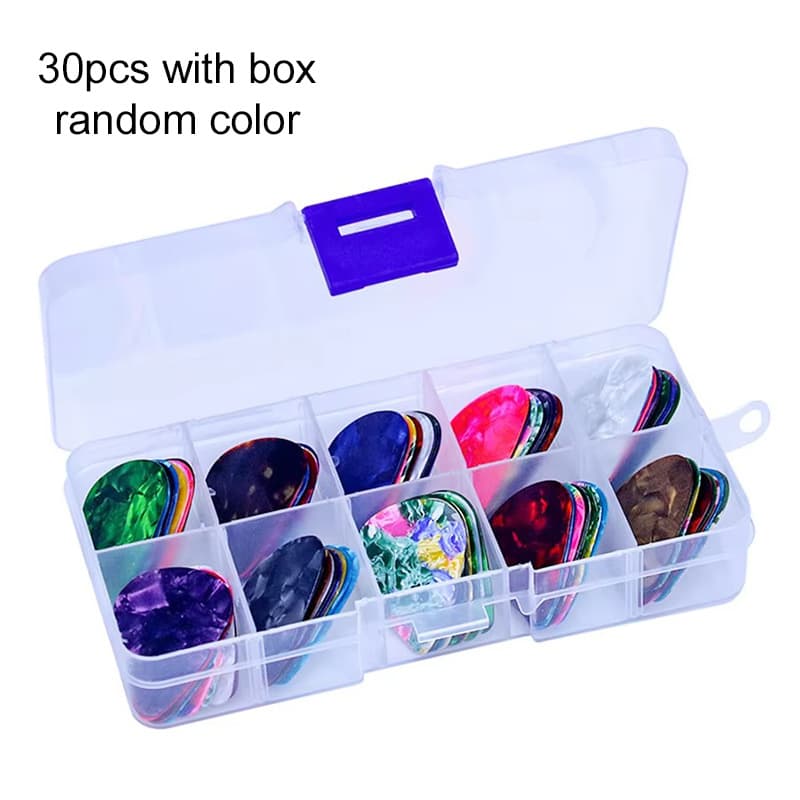 TEMU 30pcs Random Color Guitar Picks With Box Thickness 0.46mm Celluloid Acoustic Electric Plectrum Guitar Additions Tmz