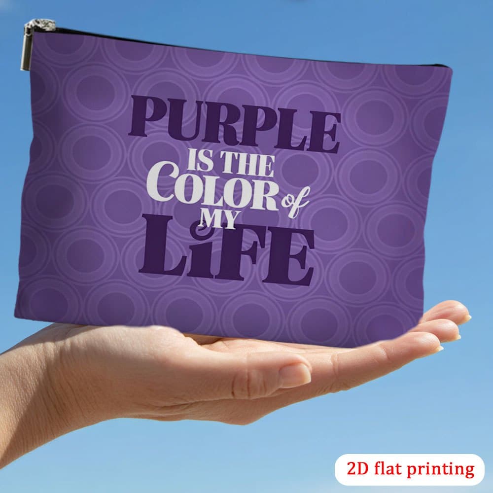 TEMU 2d Flat Printing 1pc Purple Art Cosmetic Bag - Unisex-adult Pouch For Makeup, Toiletries, Stationery, Unscented Double-sided Print Organizer - Ideal Gift, 2d Flat