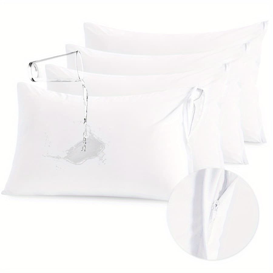TEMU 4 Pack Zippered High Quality Pillow Protectors - Contemporary Style, Machine Washable, Secure Zipper Closure, Spill & For Bedroom, Living Room, Dorm - Ideal Gift For Family &