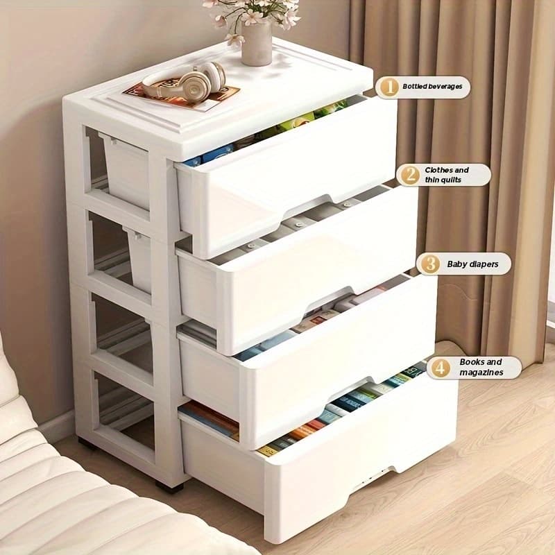 TEMU 1pc Pull-out With Wheels Plastic Storage Drawer - Multi-functional Stackable Organizing Box - For Home Office Use - Storage Box, Under-bed Storage