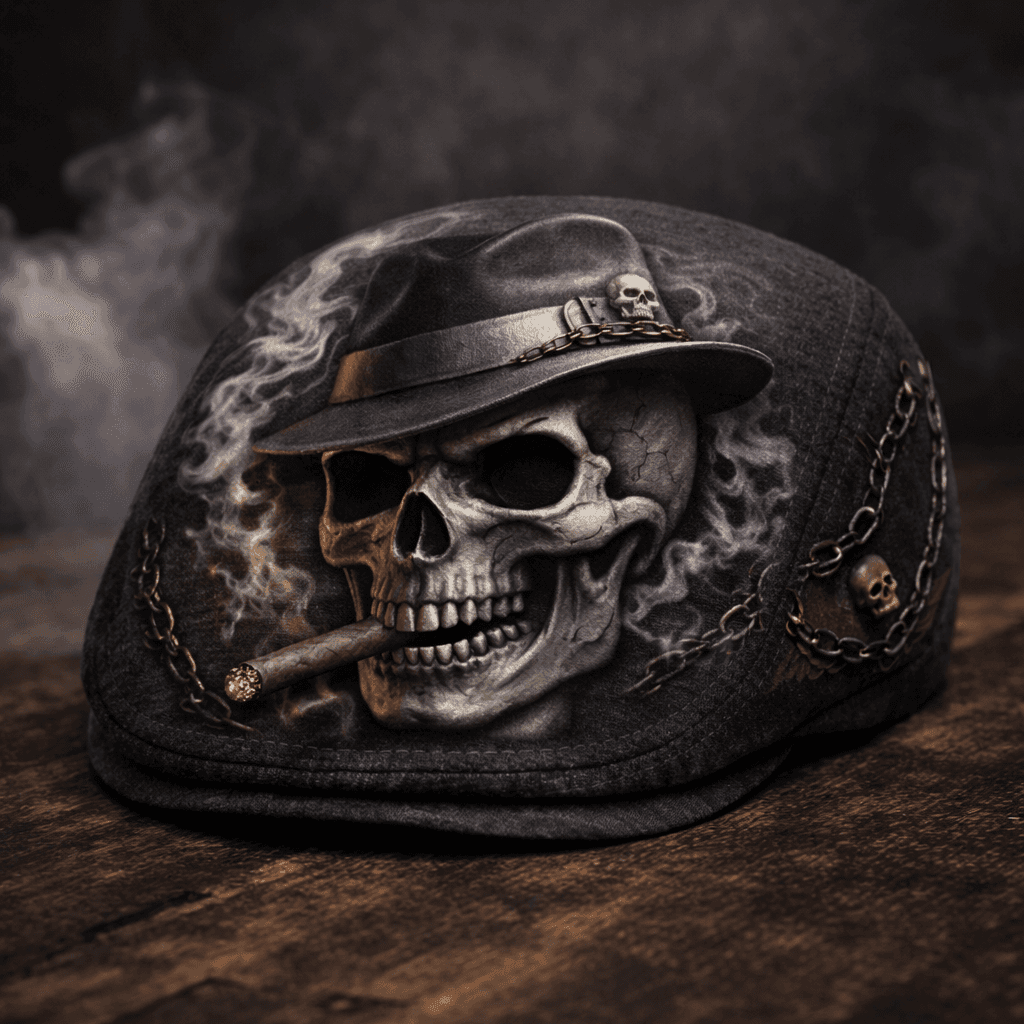 TEMU Flat Smoking Gothic Hat Chain Art Newsboy Hat Vintage Style Graphic Casual Fashion Streetwear Everyday Outfit Gift For Women And Men