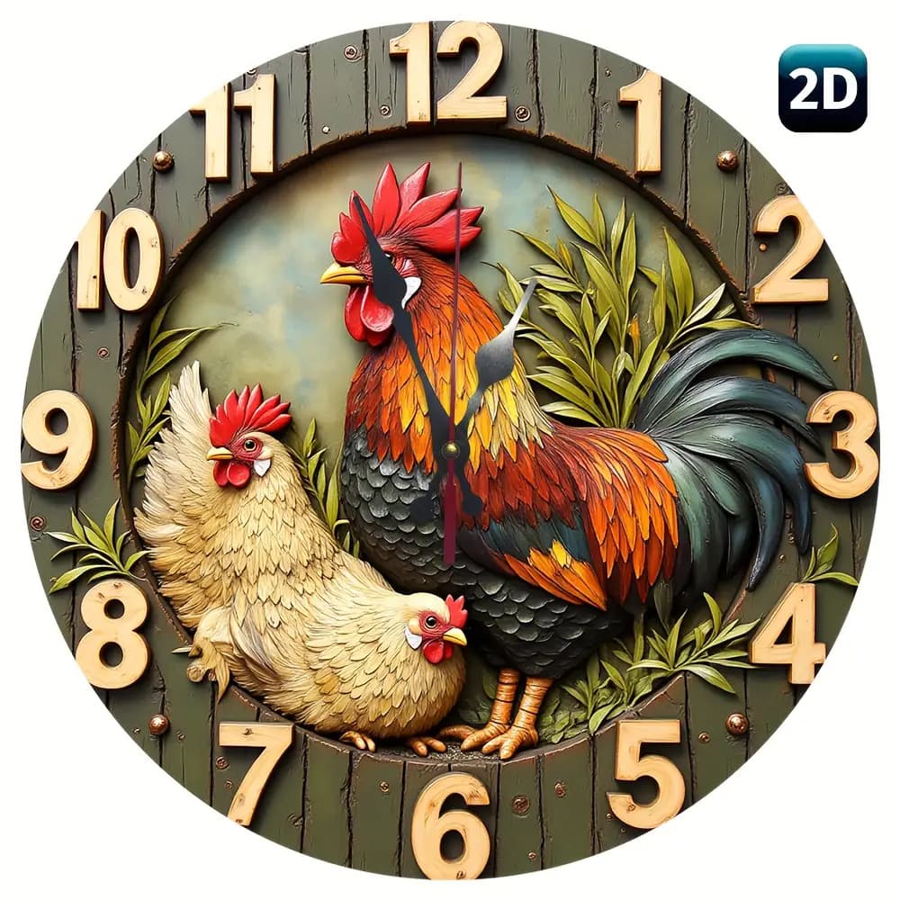 TEMU 1pc 9.84inch Wooden 2d Flat Wall Clock - Silent Quartz Movement, Vibrant Style Home Decor For Living Room, Kitchen, Dormitory - Aa Battery Not Included
