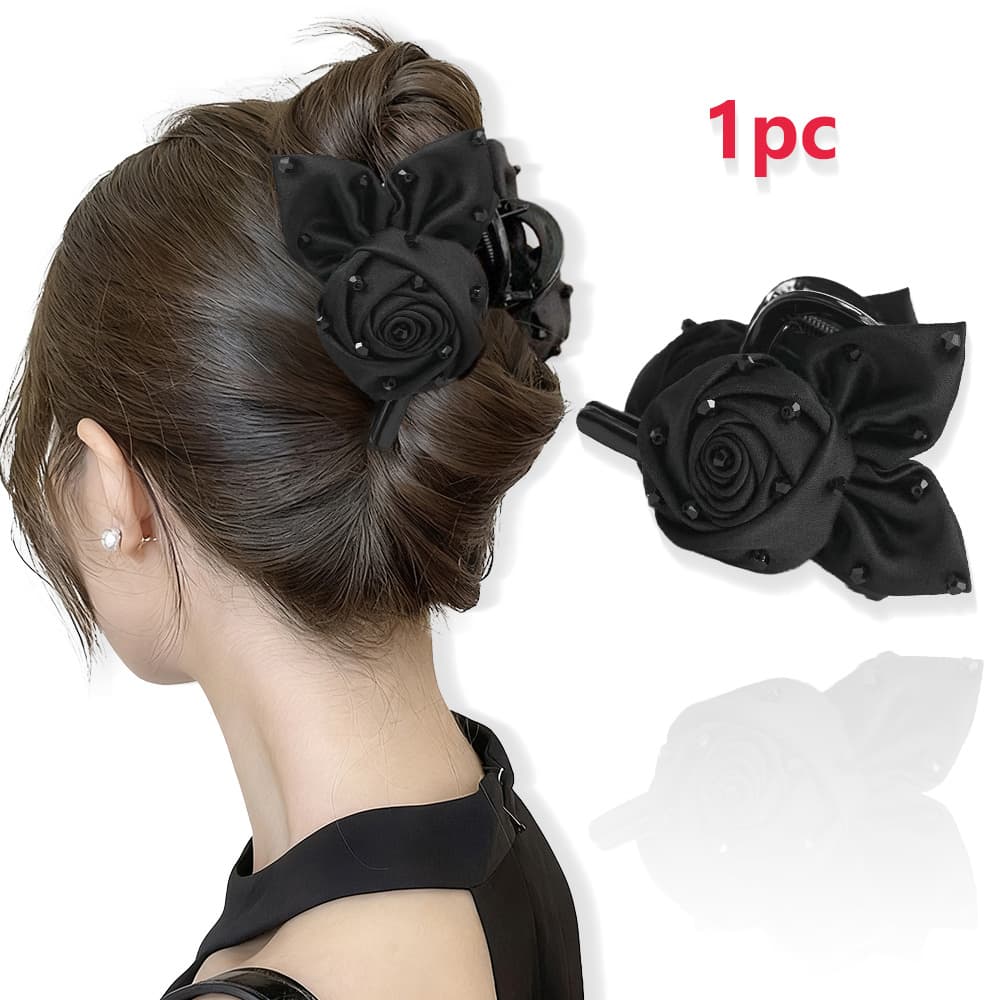 TEMU 1pc New Fabric Rose Acrylic Hair Claw Clip, Women's Fashion Flower Hair Clip, Medium Shark Clip, Suitable For Daily And Casual Wear