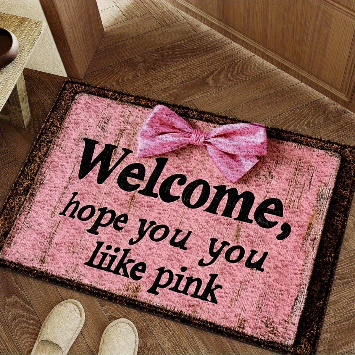 TEMU Single Non-slip Welcome Mat In Pink Featuring The "welcome, Pink". This Plush Floor Mat Is Suitable For Home, Office, Bathroom, Use. Machine Washable And Measures 59.99 X 79.98 Cm