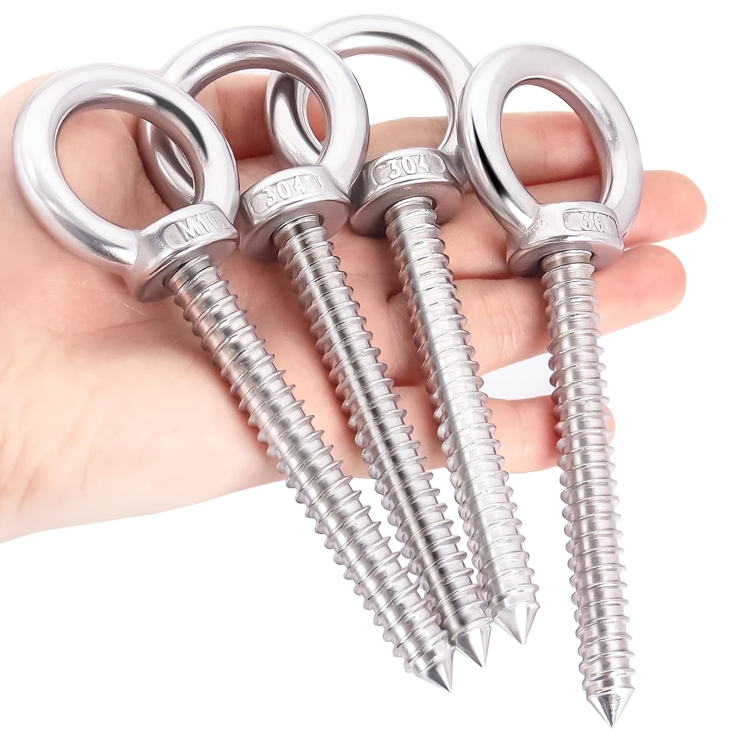 TEMU 4 Heavy Duty Stainless Steel Eye Bolts- Screw Eyes For Lazy Rope, Hanging Chair, And Wooden - M8x80 Thread, Rust-resistant, Durable