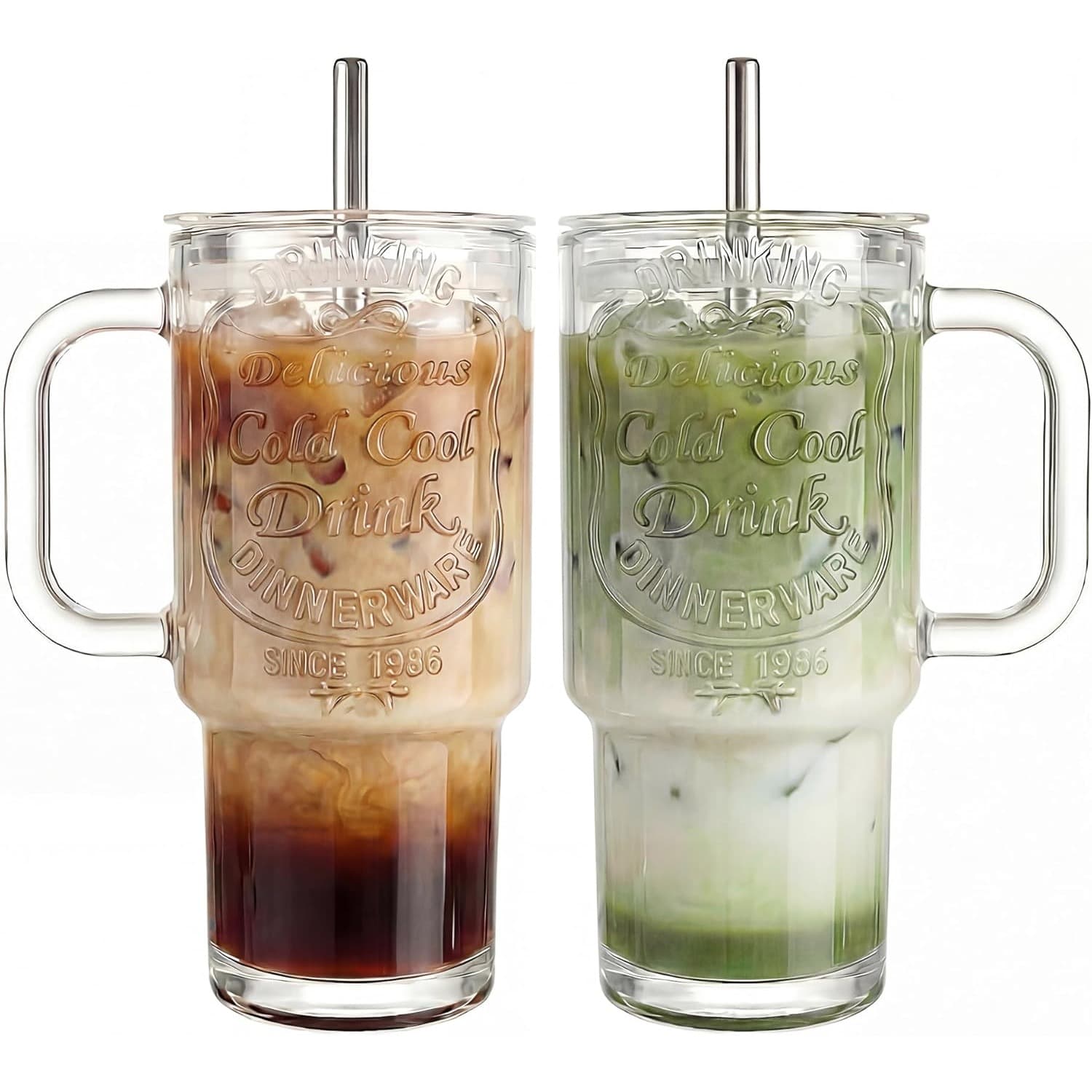 TEMU 2pcs 18oz Glass Tumblers With Lids And Straws | Ice Coffee Cups, Resuable Mason Jar Drinking Glasses For Water, Smoothie, Milk, Cocktail & More | Brand: & Sol , Machine Washable