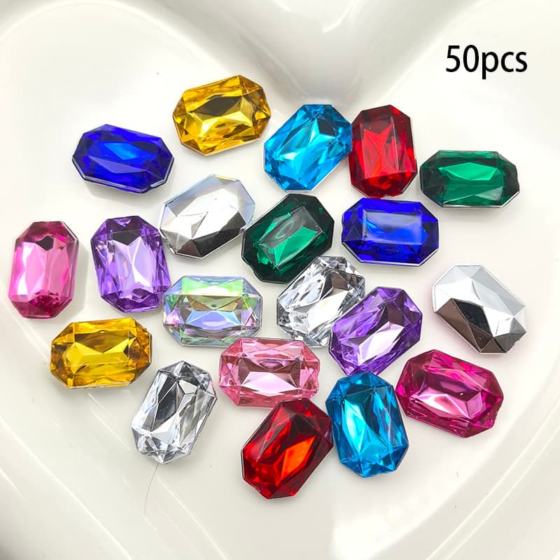 TEMU 50pcs Of 0.39 By 0.55 Inch Rectangular Colored Acrylic Embellishments For Crafting Nails, Apparel, Footwear, And Jewelry