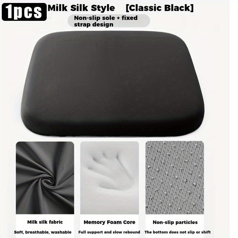 TEMU Extra Thick Seat Pad - 1.5-inch Memory Foam Core With Detachable Fabric Cover, Textured Bottom Grip For Office/ School/ Truck Seats, Distributes Weight Posture
