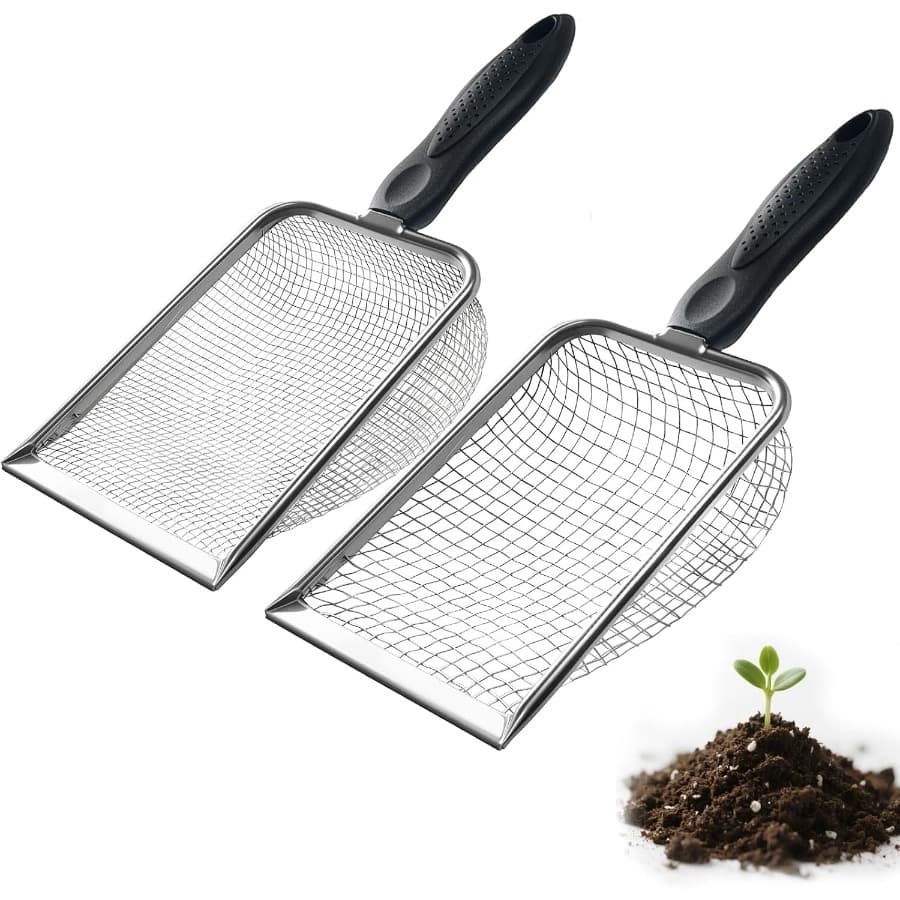 TEMU 2pcs 2-in-1 Gardening Set With 3.8/5mm Mesh, Garden Sieve & Shovel Sifter Screen Potting Scoop For Sand, Dirt, Rock Compost, Stainless Steel & Ergonomic Handle