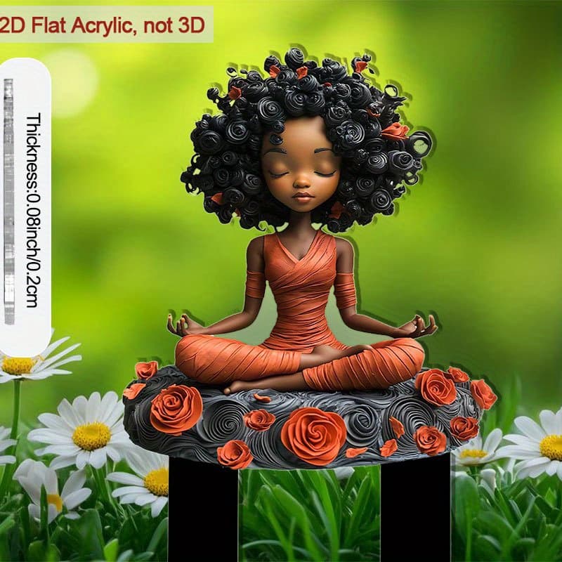 TEMU 2d Flat - 1pc 2d Flat Acrylic Plant Stake With For Gardens A Girl In Lotus Meditation For Beautifying Lawns And Patios, For Outdoor Decor And Plant Lovers