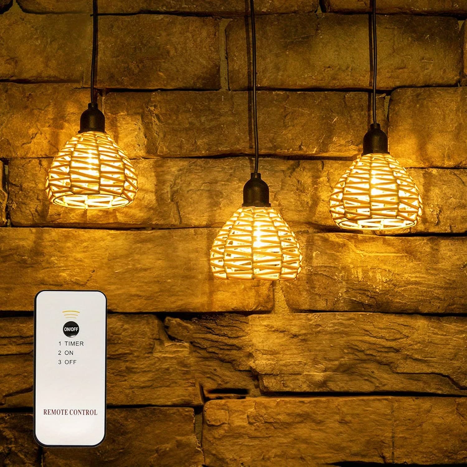 TEMU 3 Pack Outdoor Battery Operated Chandelier, Small Hanging Rattan Pendant Lights With Dimmable Timer, Warm White Waterproof Lamps For Gazebo Yard Porch Patio Garden Backyard Decor