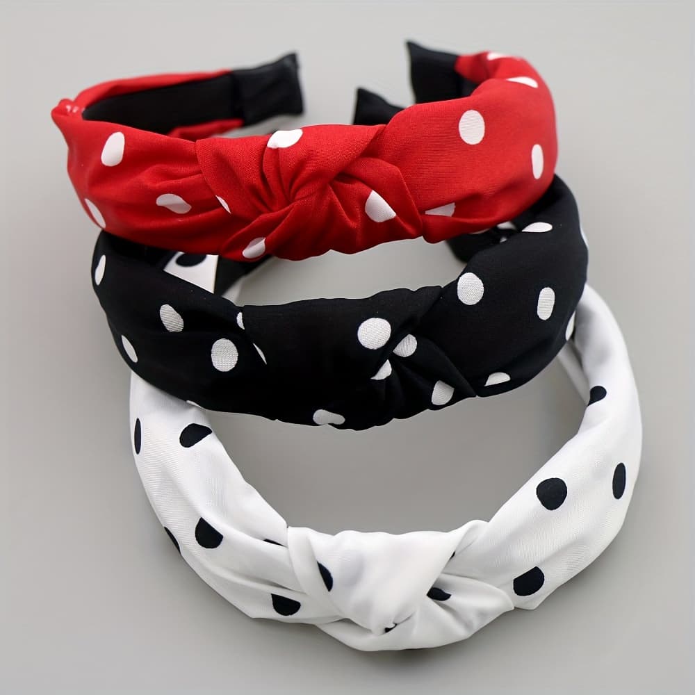 TEMU Set Of 3 Polka Headbands That Are Non-slip And Knotted, Perfect For Women And Everyday Use, Including Face Washing, Skincare, And Makeup
