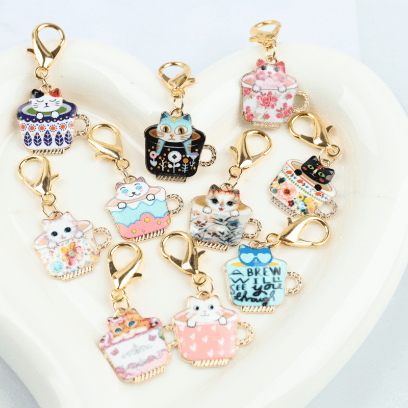 TEMU A Set Of 10 Cute And Mug Keychains, Perfect For Bag Additions And A Great Gift For Cat Lovers, Ideal For And Stylish Embellishments