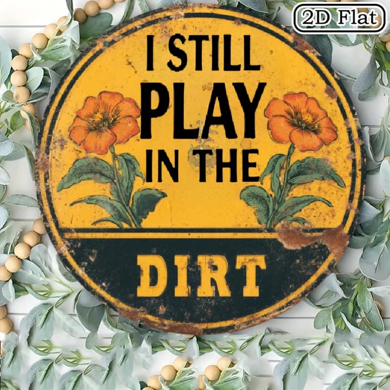 TEMU 2d Flat - 2d Plane Retro "i'm Still Playing In " Wooden Wall Art Sign - Rustic Yellow And Black Humor Farmhouse Decor With Floral Accents, Round Wooden Vintage Wall Hanging For Bedroom, Kitchen