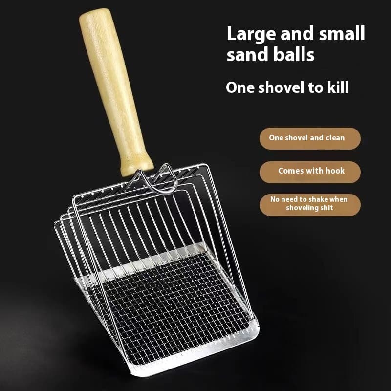 TEMU 1pc Pet Supplies Cat Extended Handle Hollowed Out Cat Poop Scoop Tool Metal Stainless Iron Poop Scoop Artifact Cat Litter Treatment Filters Large
