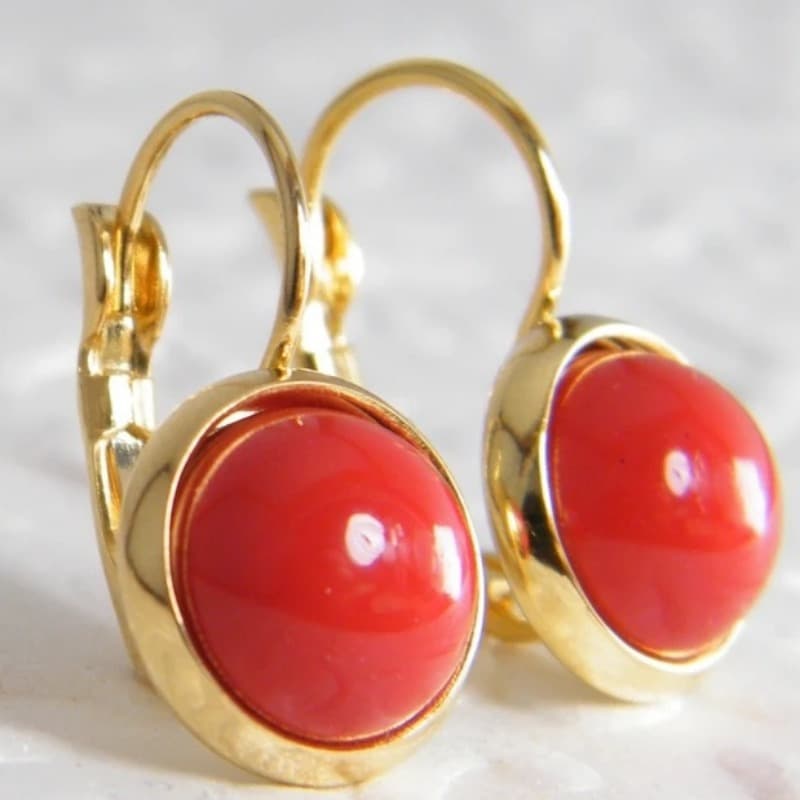TEMU Vintage Round Copper Material Inlaid With Red Synthetic Turquoise Earrings, Women's Bohemian Style Hoop Earrings