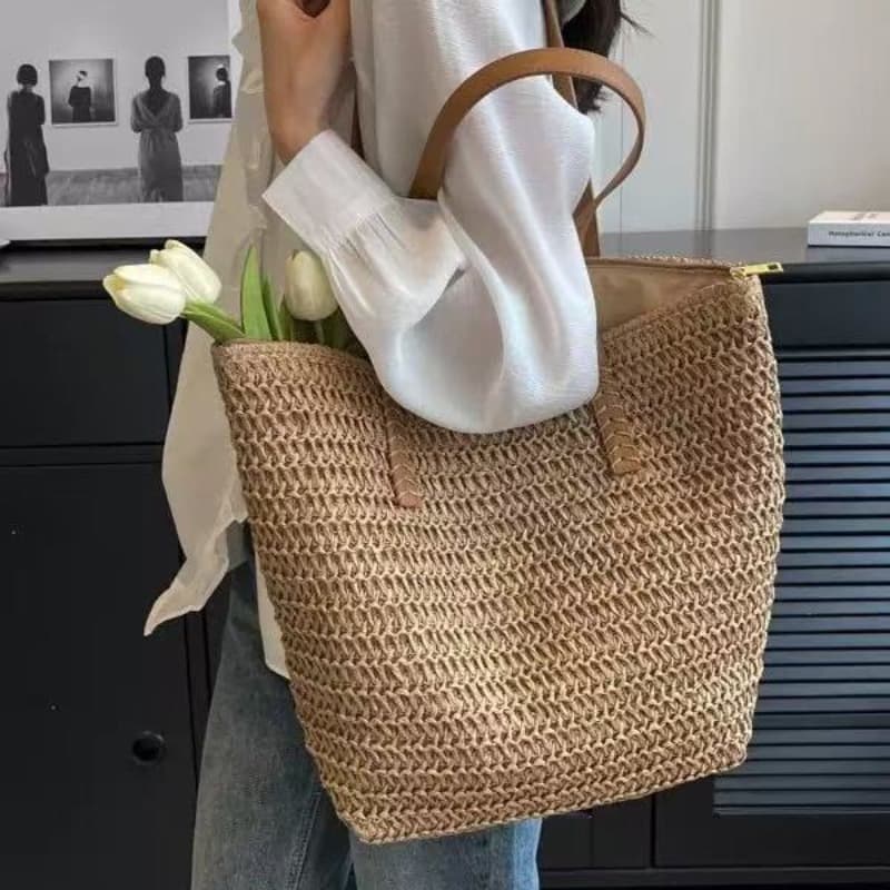 TEMU Straw Tote Bag, Summer Beach Fashion Handbag, Shoulder Bag Wallet, Essential For Daily Leisure Shopping, Popular In The United States For Large Capacity Storage