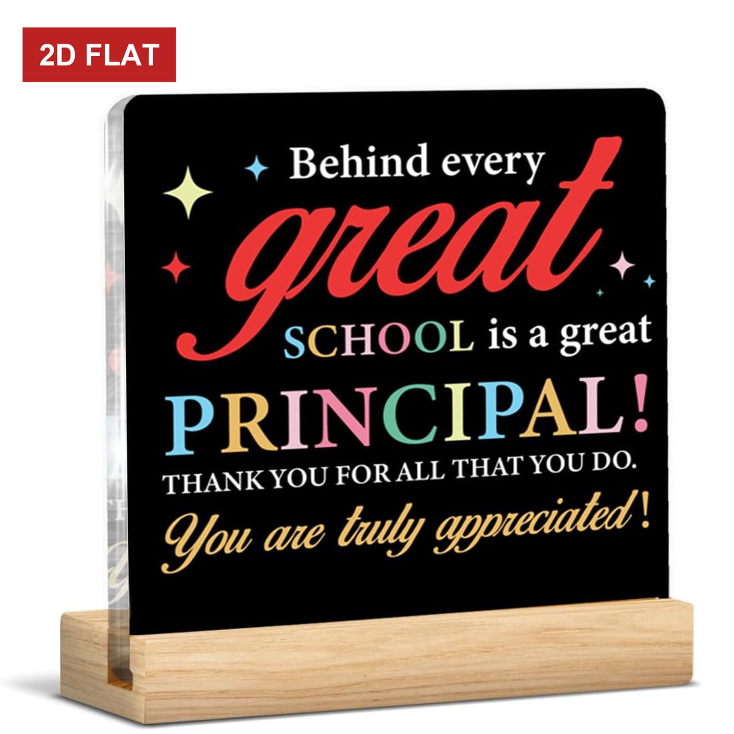 TEMU 2d Flat, Principal's Day Gift For School - Acrylic Desk Plaque With Name/message, 4x4 Inch /birthday/end Of Year Present, Elegant 2d Flat Sign For Principal' Decor, 2d Flat