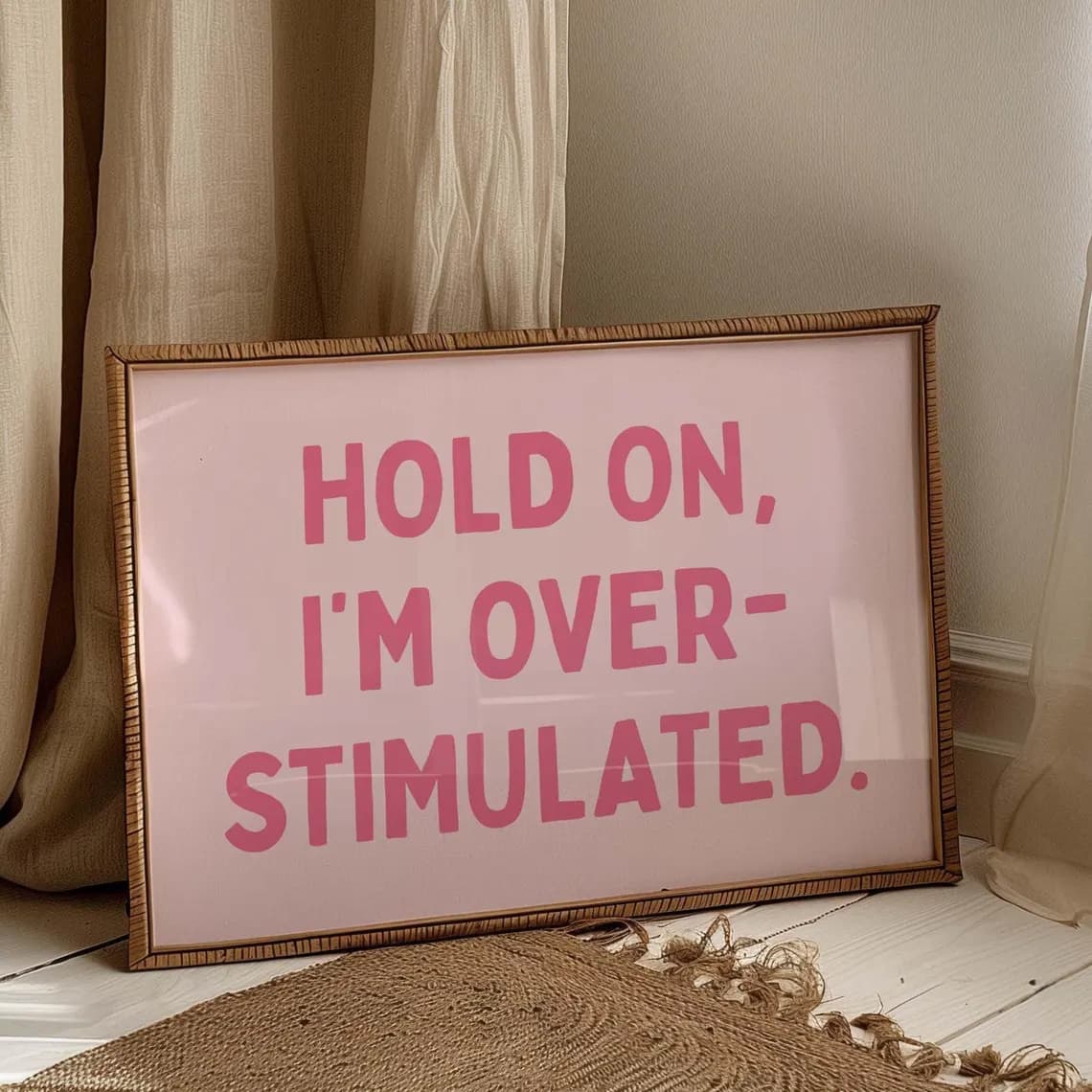 TEMU 1pc ", I'm Overstimulated" Wall Art Print - Trendy Pink Aesthetic Poster For, -friendly Decor, Unframed Mental Health Sign For Bedroom, Living Room & Housewarming Gifts ( &)