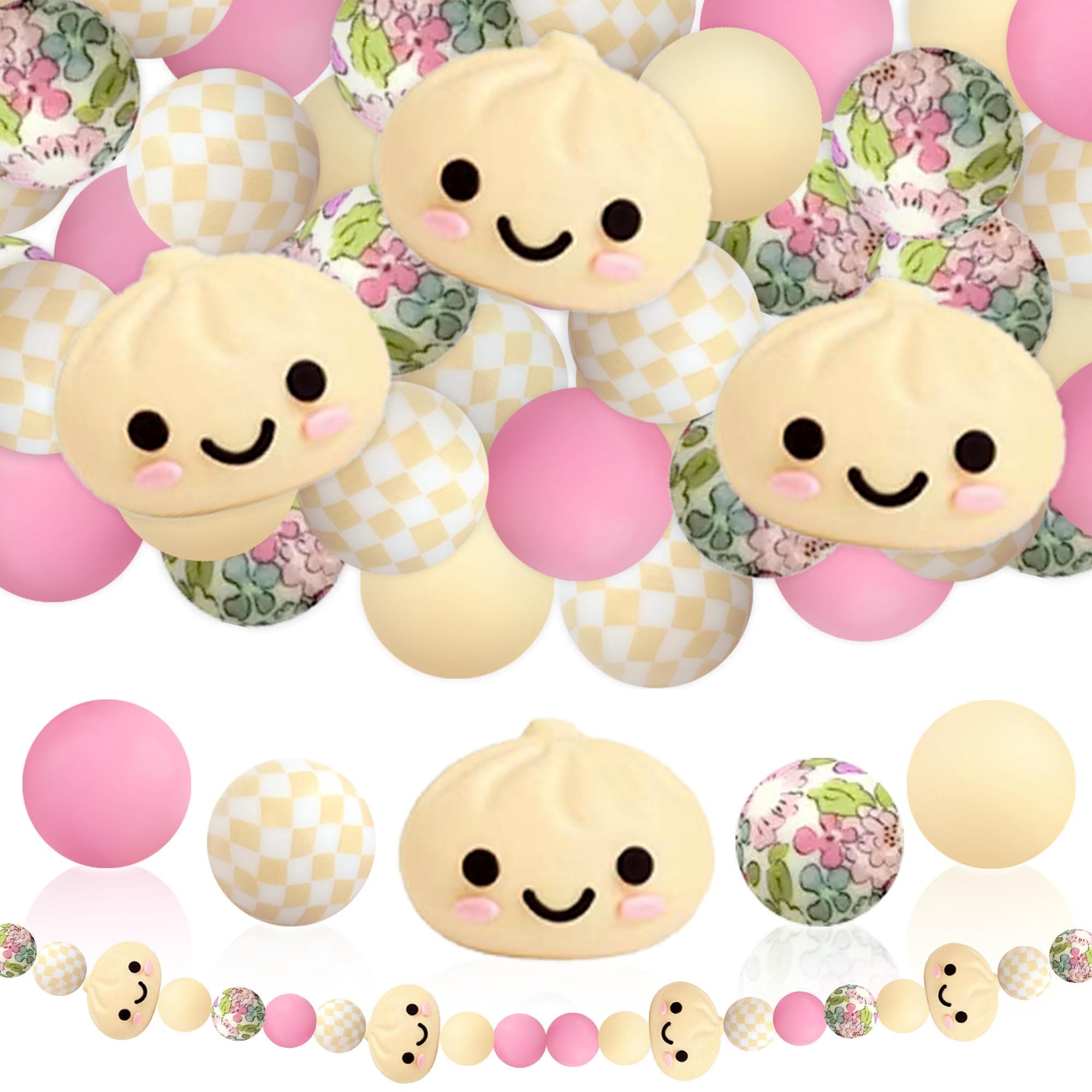 TEMU 27pcs 15mm Bulk Silicone Rubber Beads, 3d Soup Dumpling Beads, Floral Printed Beads For Pens, Diy Craft Bead Kits, Bag Chains, Phone Chains, Home Decor, Asian Accessories
