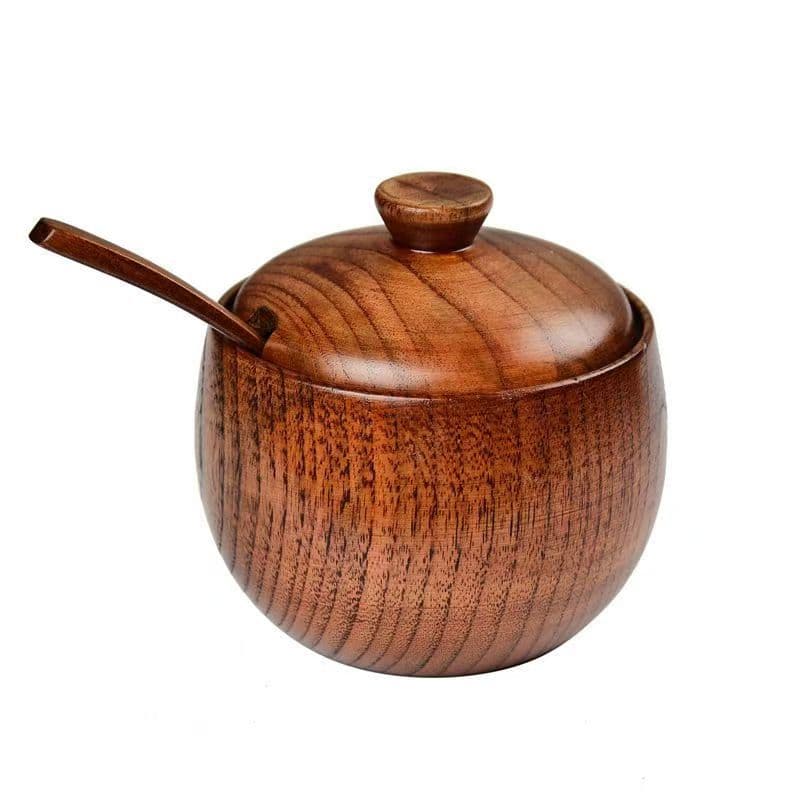TEMU 2pcs//sour Wood Seasoning Jar, Vintage Wooden Salt Jar With Lid, Condiment Jar Set, Suitable For Home Kitchen And Restaurant