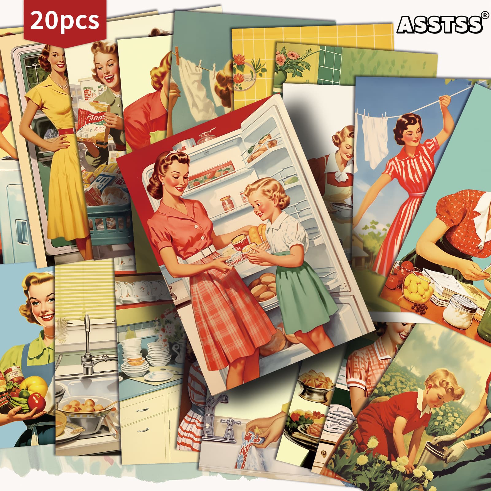 TEMU 20-pack Asstss 1950s Greeting Cards - 4x6 Inches Junk Journal Paper, Classic Pinup Illustrations Collectible Decorative Painting Cards For Scrapbooking & Crafting