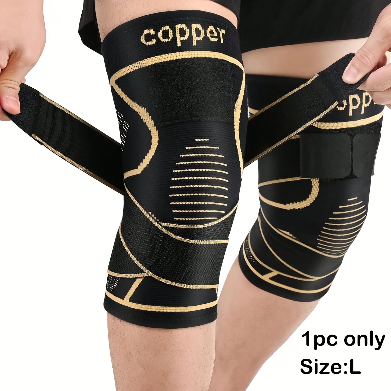 TEMU 1pc Knee Brace With Strap, Nylon Blend Compression Sleeve For Men, , Strapfast Closure, Comfortable And Durable, Ideal For Daily Activities, Breathable And Stable Support