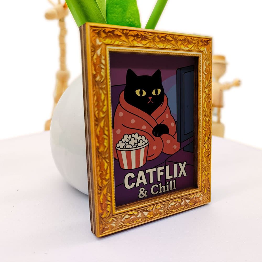 TEMU 1pc " & " Cat Watching Tv Fridge Magnet, Small Creative Frame Wall Art, Wooden Craft, Fun Home Decor, Must-have For Cat Lovers