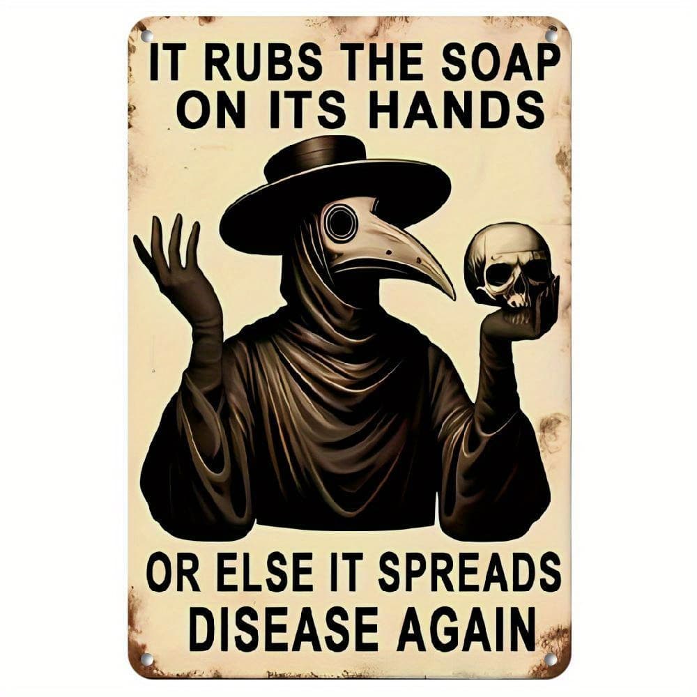 TEMU Vintage Plague Wall Art Sign - "it Rubs The Soap On Its Hands" Humorous Hand Wash Reminder, 7.8 X 11.8 Inches, Aluminum Retro Bathroom Decor For Home, Cafe, Or Office, Bathroom Sign
